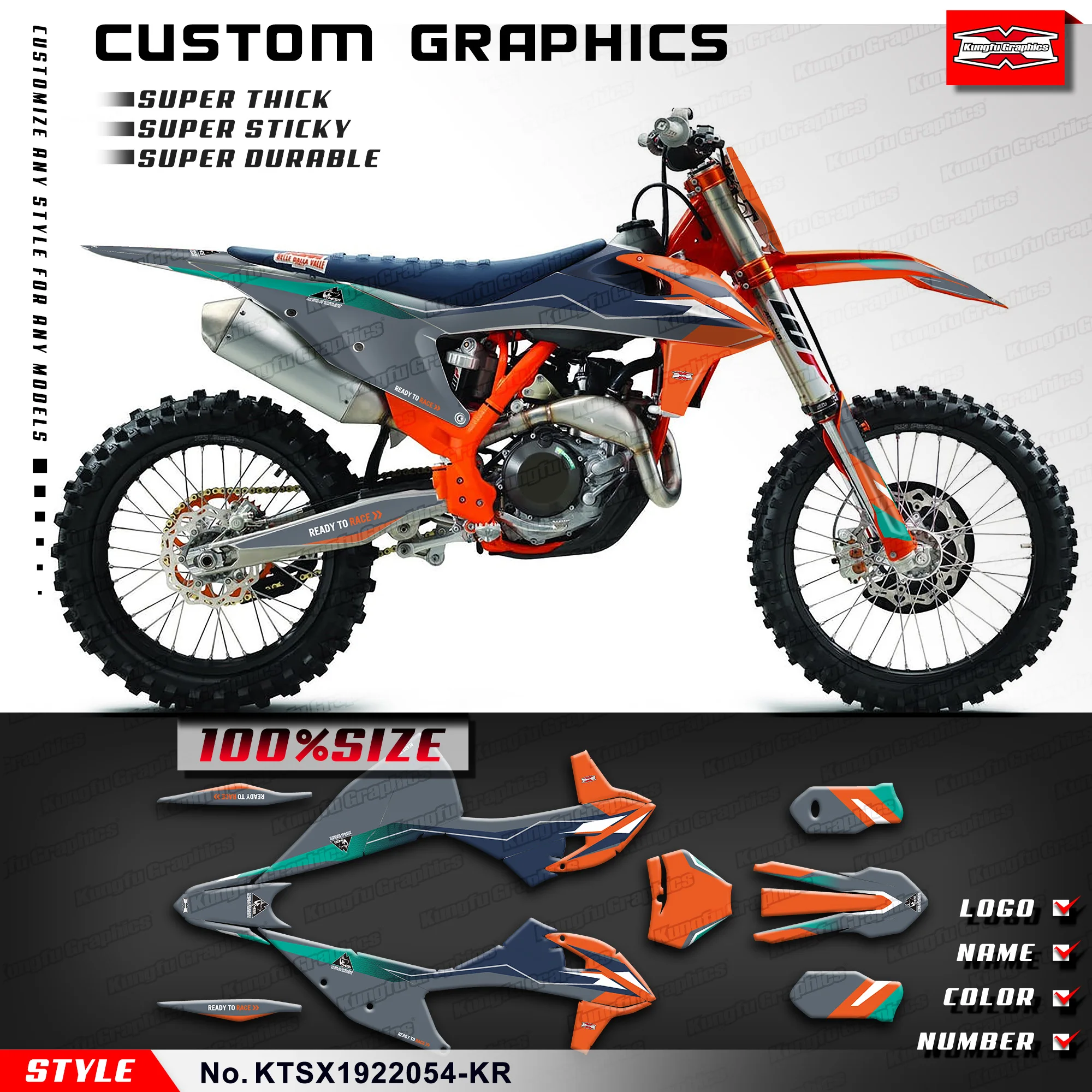 

KUNGFU GRAPHICS Graphic Kit Durable Sticker for KTM 125 150 250 350 450 SX XC EXC XCW 19 20 21 22 23, KTSX1922054-KR