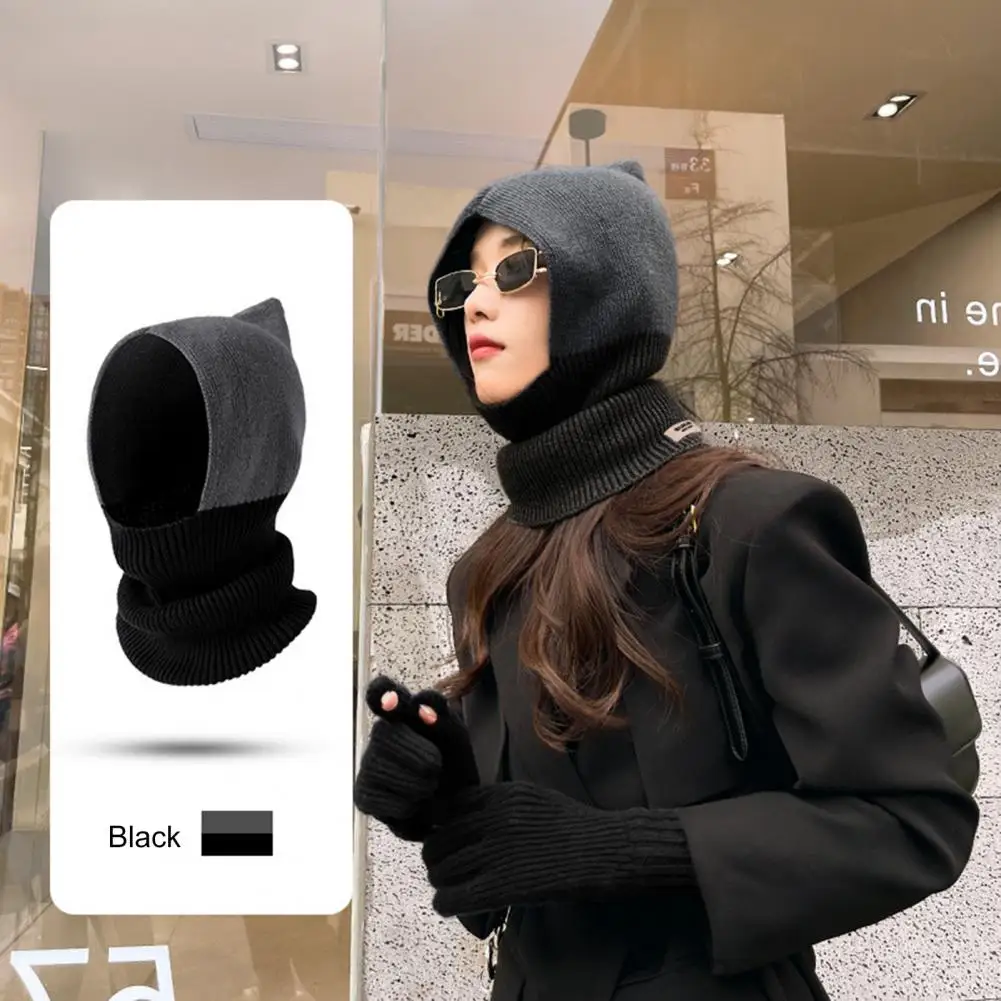 Beanie Hat  Stylish Contrast Color One-piece  Windproof Ear Protection Balaclava Scarf for Travel