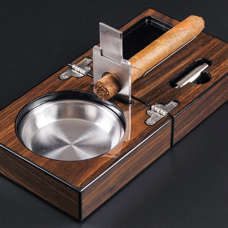 

Walnut Wood 5 in 1 Cigar Tool Set Multifunctional Foldable Ashtray Cutter Punch Home Travel Cigar Lovers Premium Luxury Gift