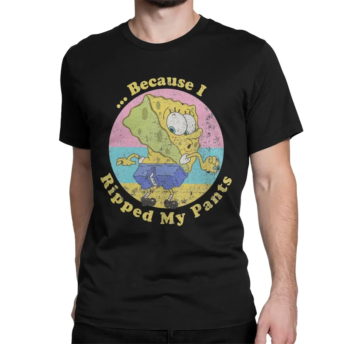 Spongebobed Because I Ripped My Pants Men T Shirt Novelty Tees Short Sleeve Round Collar T-Shirt Oversized Graphic Tee Shirt