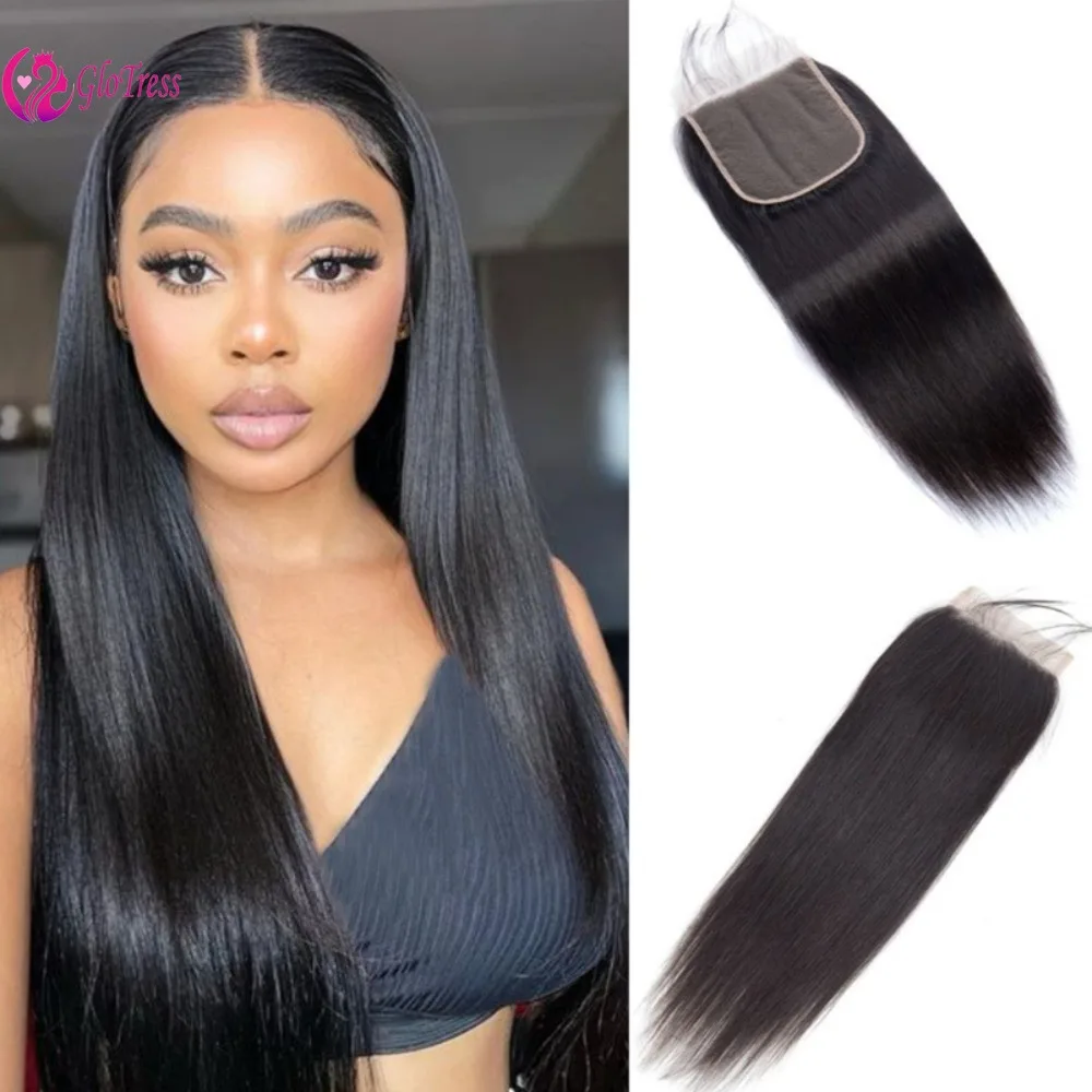 Full Hand Wearing 4x4 Free Part Human Hair Lace Hair Blocks Straight Place Closure Human Hair Natural Color 8-22 Inches