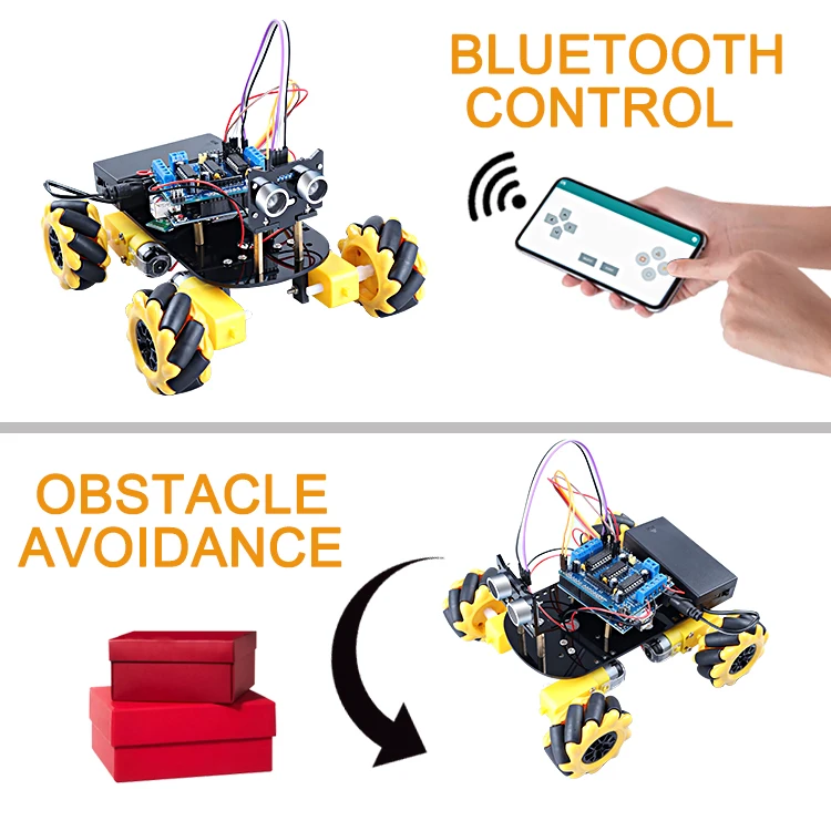 Factory 4WD 360 Omni Wheel Robot Starter Kit Obstacle Avoidance Robotic Kit Education Open Source C/C++ Programming For Arduinos