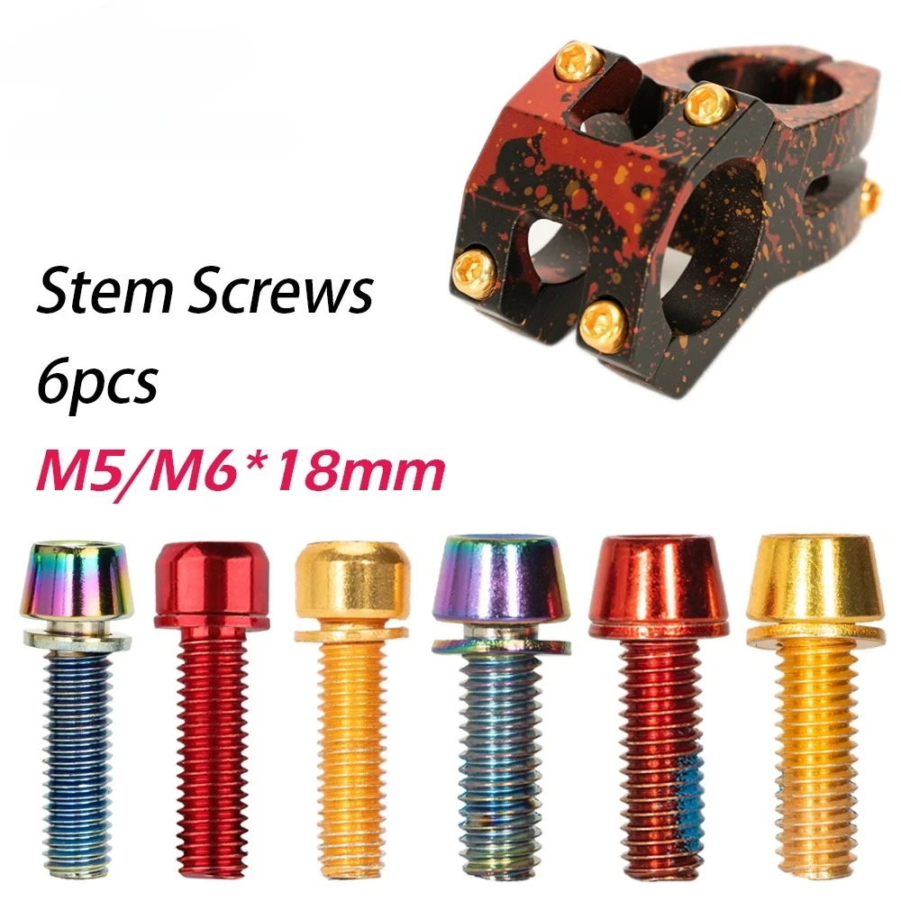

6pcs Bicycle Stem Screws M5/M6*18mm Handlebar Riser Bolts Colorful Ultralight Stainless-Steel MTB Road bike Accessories