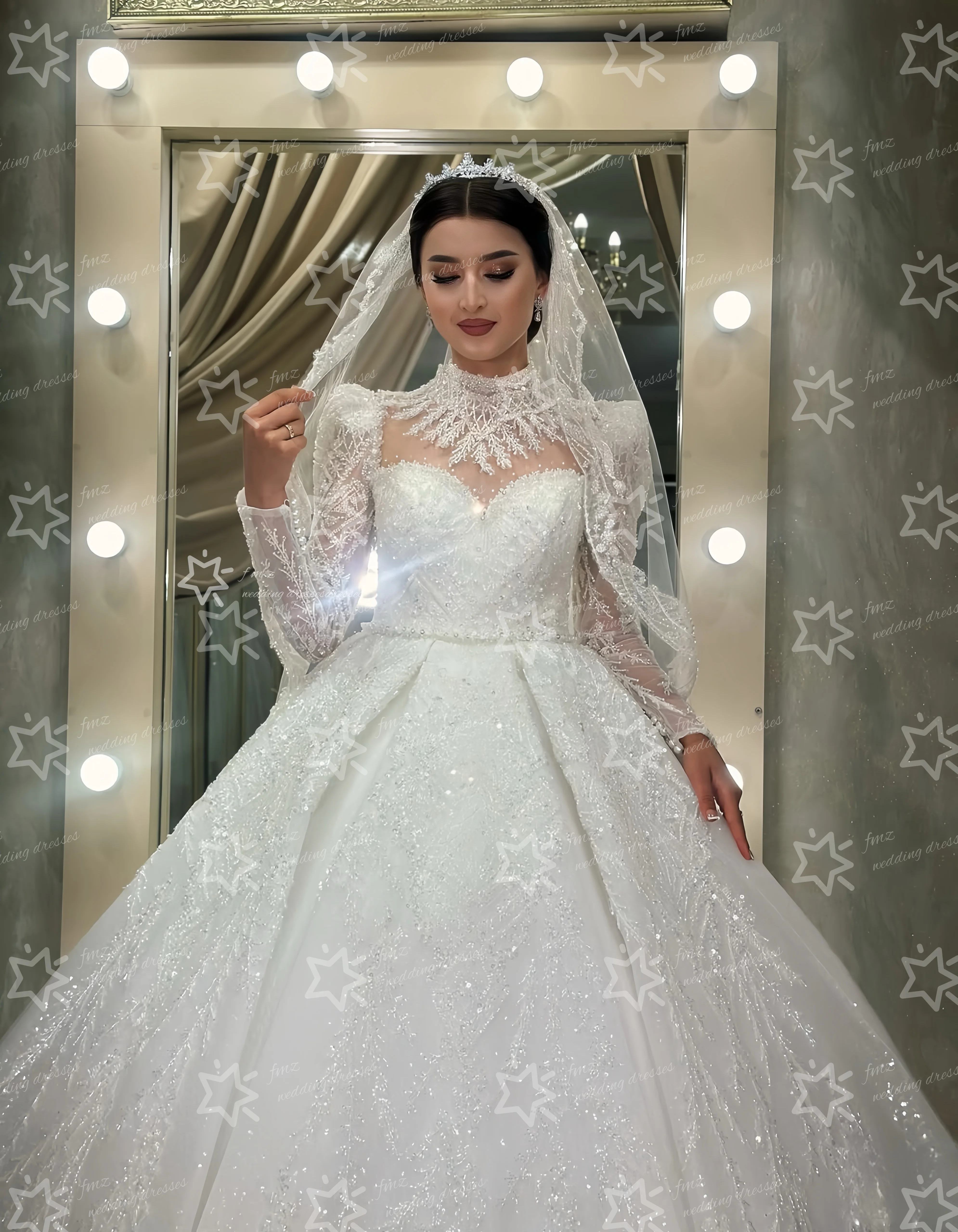 Свадебное платье с высоким воротником и длинными рукавами, расшитое бисером, на заказ, официальное платье amanda novias amanda novias