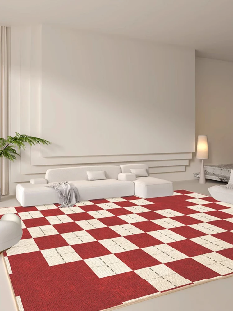 

Cream Style Living Room Oversized Carpets Plaid Bedroom Decorative Carpet Minimalist Red and White Cloakroom Balcony Rugs Ковер