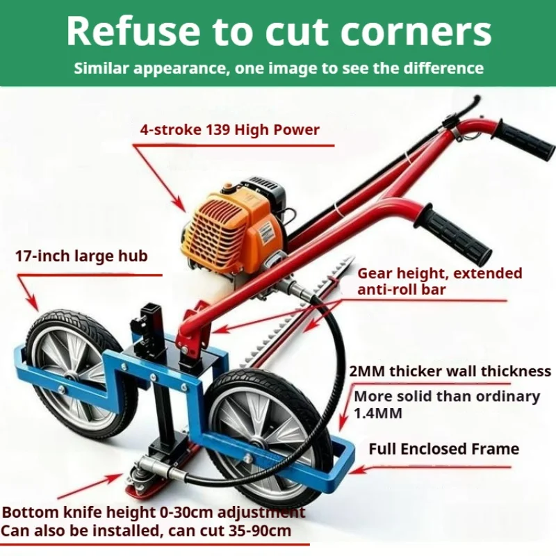 Walk Behind Reciprocating Grass Reaper Hand Push Double Blade Bush Cutter Multi-purpose Grass & Crop Cutting Machine