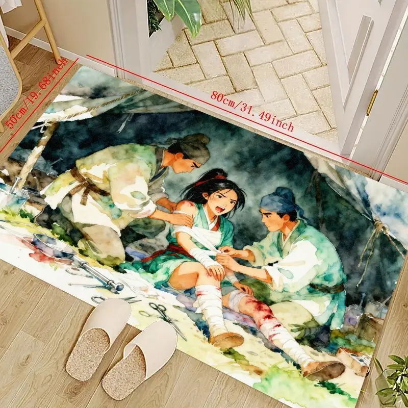 

1 шт. напольный коврик в стиле аниме-манга для девочек-воина, 50x80 см / 19,68x31,49 дюйма, коврик для исторической сцены в стиле фэнтези, нескользящая стирка
