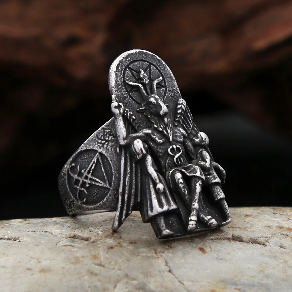 Vintage Gothic Lucyfer Satanic Signet Rings For Men Fashion Punk Stainless Steel Anubis Ring Pagan Jewelry Gifts Dropshipping