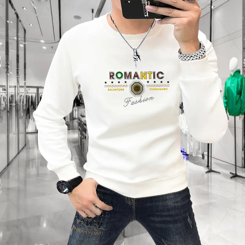 

Мужская толстовка с капюшоном в европейском стиле, толстовка с длинными рукавами, модный удобный теплый пуловер, облегающий мужской пуловер с круглым вырезом и бриллиантами, верхняя одежда