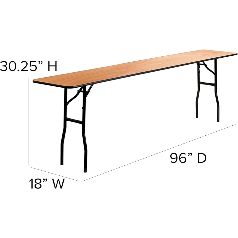 Mesa dobrável de madeira Gael 8' para treinamento e eventos, mesa de treinamento dobrável retangular com tampo acabado revestido transparente e liso, natural