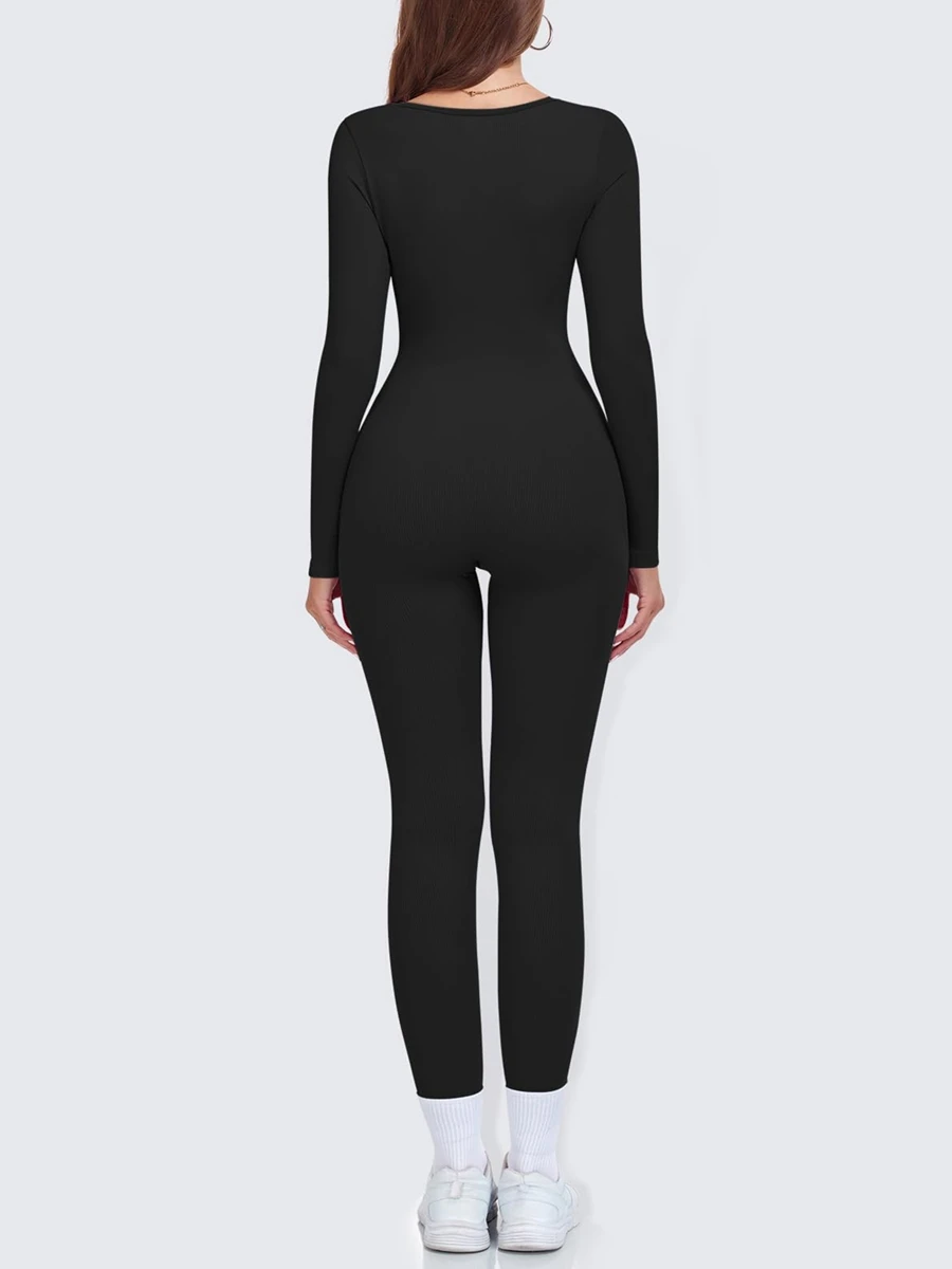 Macacão de manga comprida para mulheres, macacão sexy, calça bodycon ioga, macacão esportivo, bodysuit de ginástica