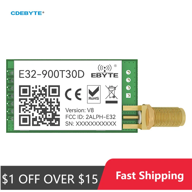 LoRa Wireless Module 868/915MHz E32-900T30D V8 Support Air-Wake up DIP 100mW  Long Range Wireless Module Transceiver
