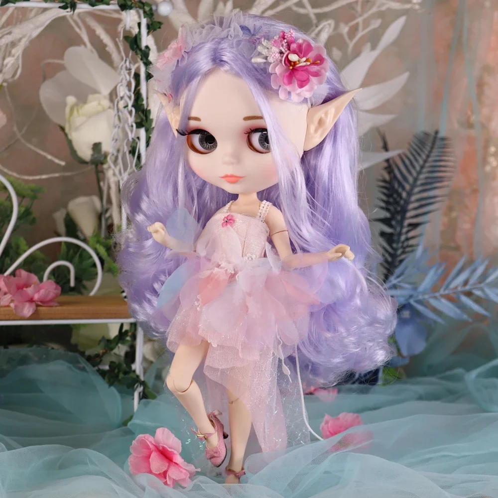 ICY DBS Blyth Puppe Lavendel Haar Blume Fee Kleid Messe Haut Matte Gesicht Cosplay Kostüm 30 cm BJD Festival Geschenk Geburtstag geschenk