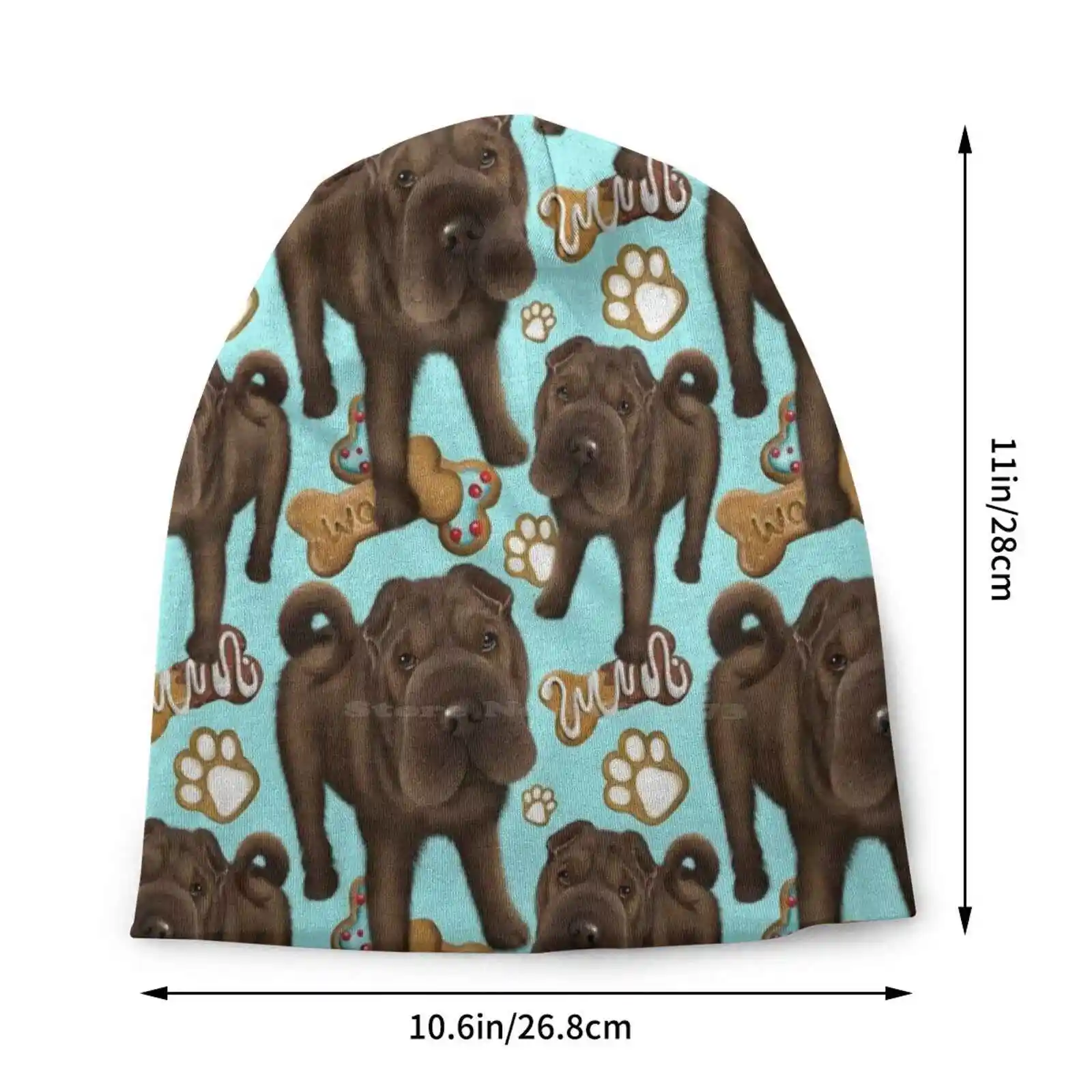 Shar Pei Blue Biscuits Knitted Hat Warm Beanie Outdoor Caps Dog Shar Pei Bone Biscuits Treats Paw Pet