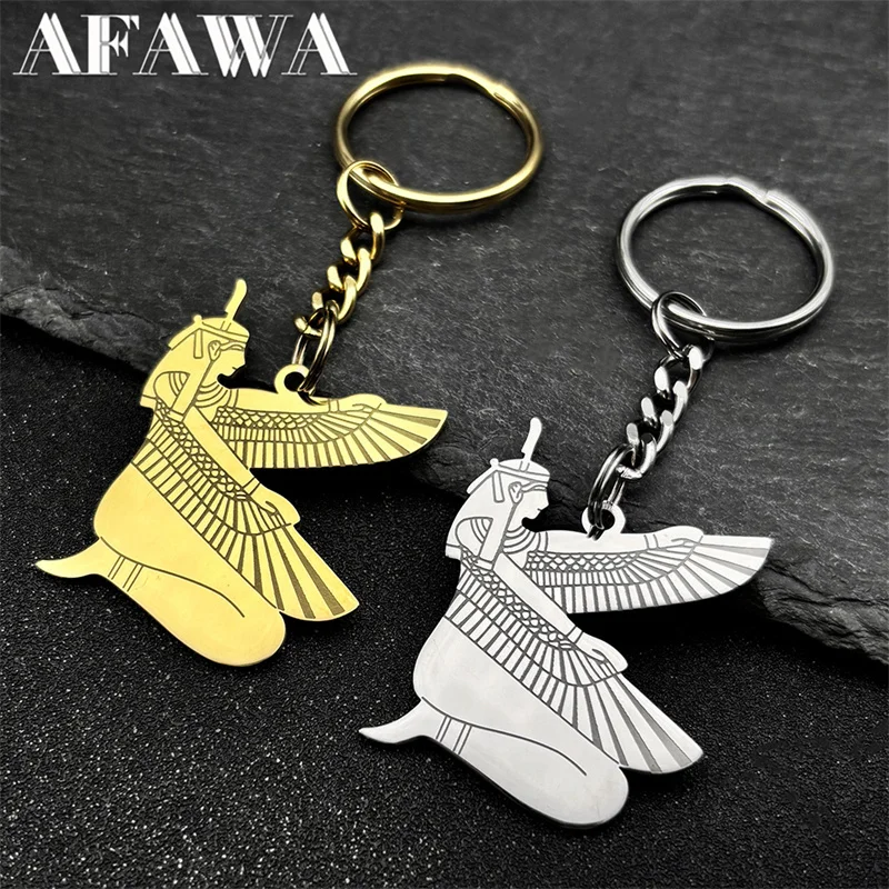 Egyptian Mythology Goddess Isis Keychain for Men Women Stainless Steel Gold/Silver Color Egypt Love God Car Key Ring Jewelry