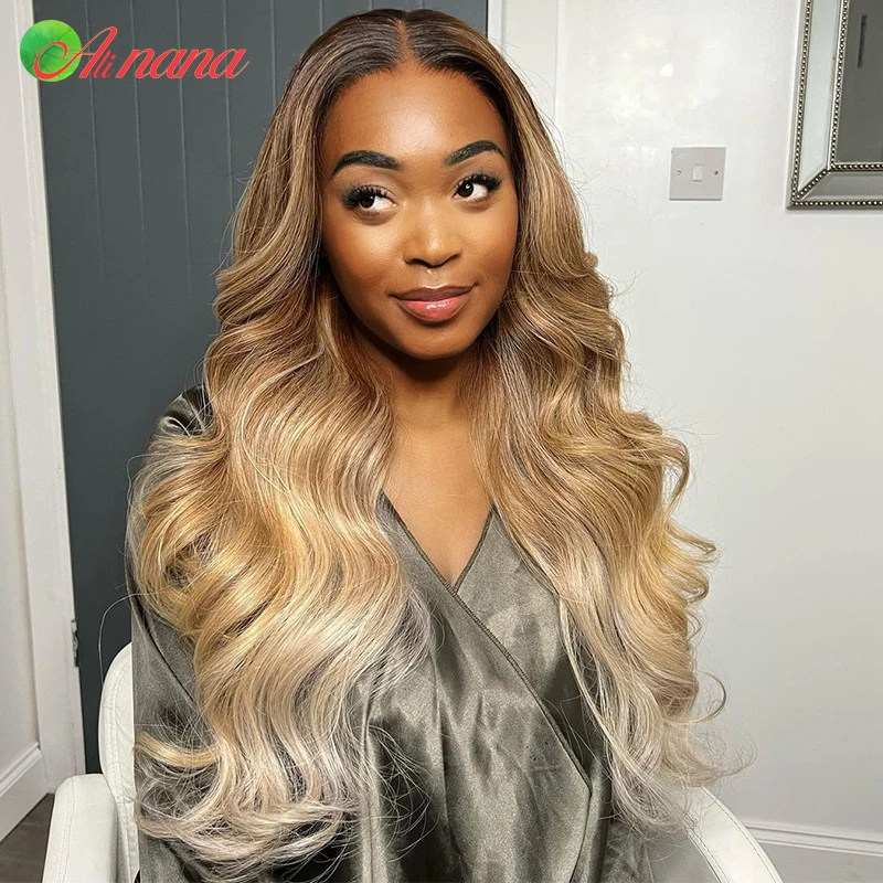 Ombre Brown Ash Blonde Colored HD13X4 Lace Frontal Wig Bleach Knots Pre-Pluck 200% Density 5X5 Lace Closure Human Hair For Women