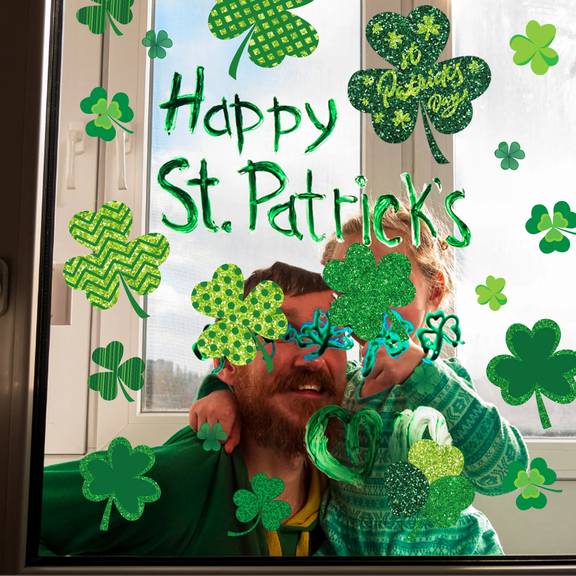 8 Sheets St Patrick's Day Decoration Window Static Stickers Irish Day Party Decor Saint Patrick Ornaments Home DIY Glass Clings