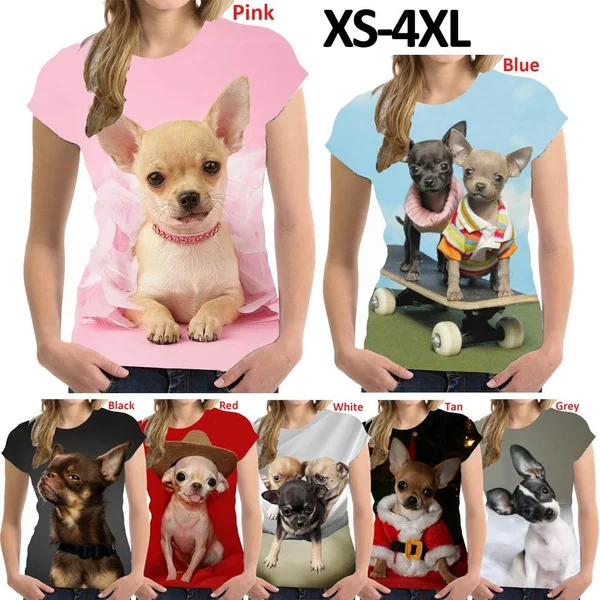 Hot Sale New Summer Chihuahua Dog 3D Printing T-shirt Cute Animal Chihuahua T Shirt Men And Women Short Sleeve 2XS-6XL