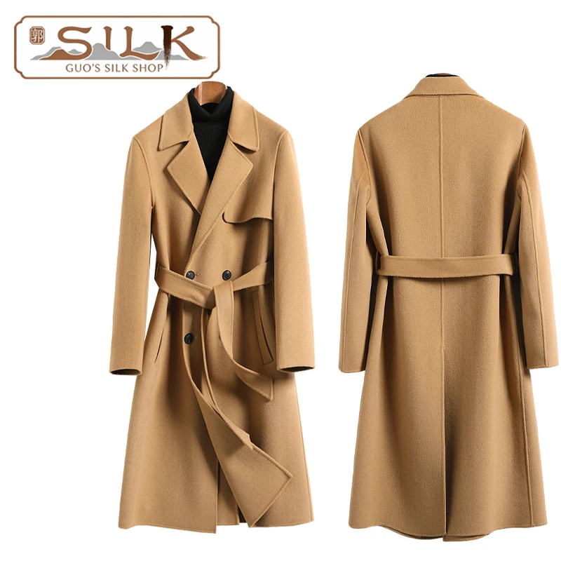 

Autumn/Winter Double-sided Wool Men's Long-Sleeved Button-Up Cashmere Coat Outdoor Cold Protection Warmth-Resistant Formal