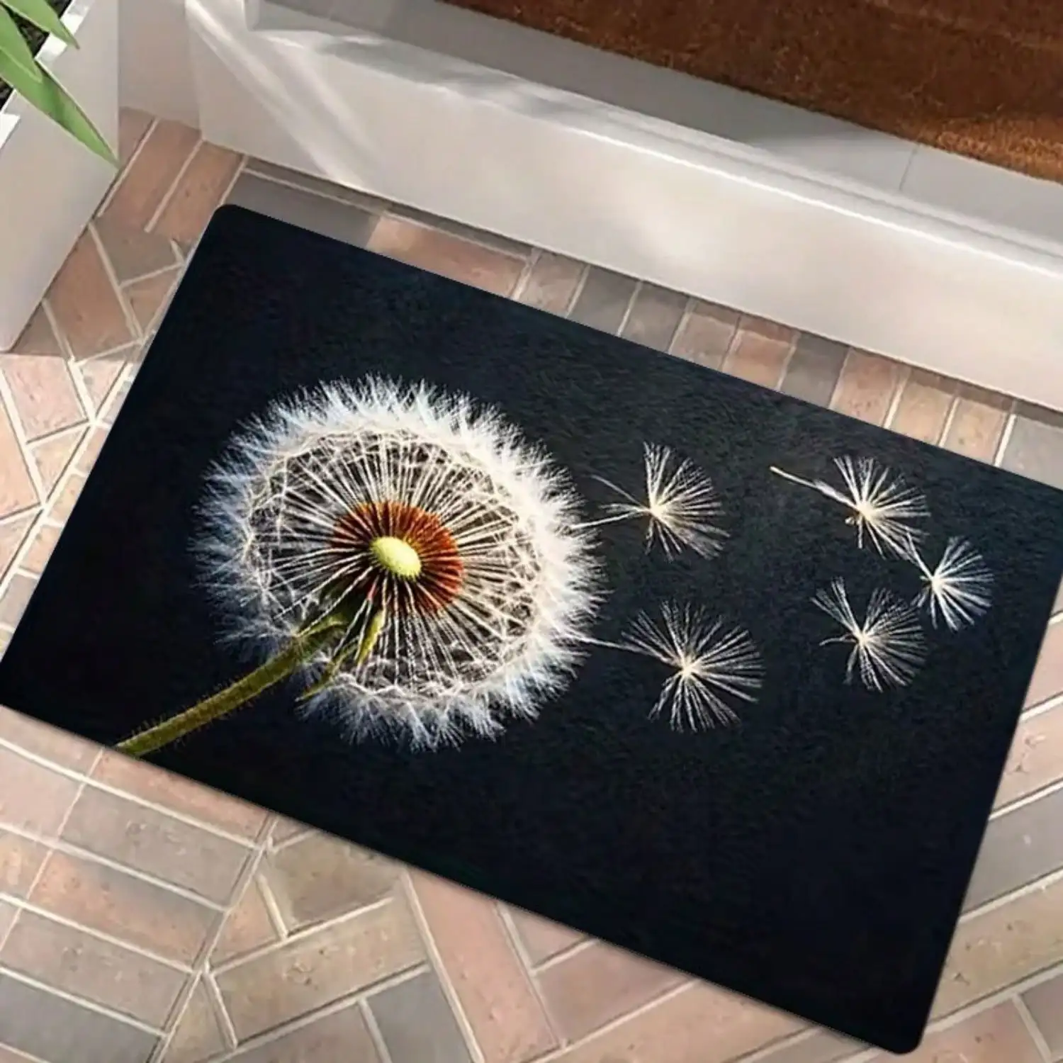 1pc Modern Dandelion Seed Carpet - Soft Non-Slip Indoor Welcome Mat With Adhesive PVC Backing, Machine-Washable Suitable For Bedroom, Living Room, Kitchen