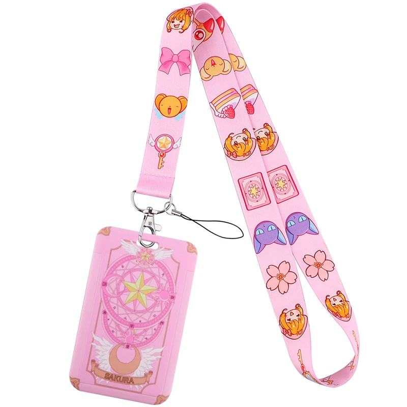 Porte-clé avec carte Captor Sakura, lanière de clé de voiture, Badge de téléphone portable pour enfants, porte-clé, décorations de bijoux