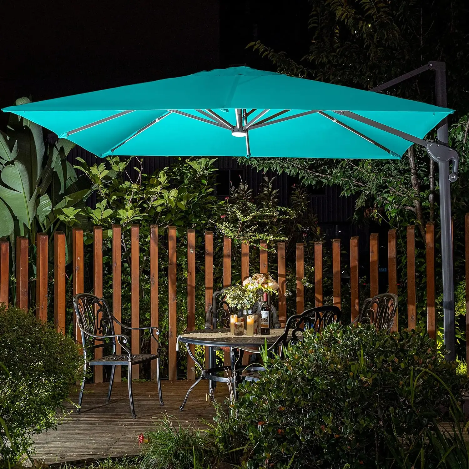 home depot patio table for umbrella PHI VILLA 7pc Dining Set with Umbrella, Swivel Wicker Chairs weather indoor and outdoor practical use Cozy Patio Set & Umbrella