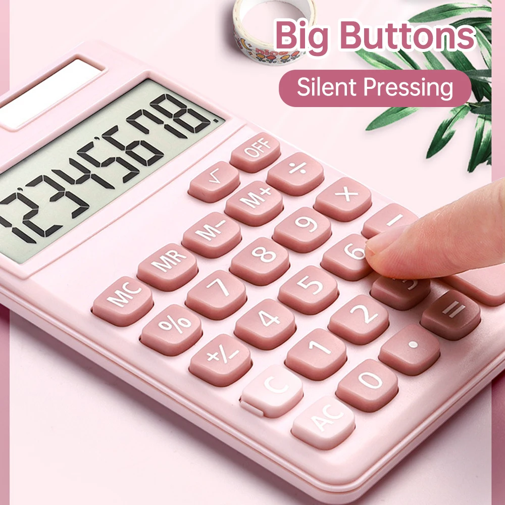 آلة حاسبة ميكانيكية مكونة من 8 أرقام تعمل بالطاقة الشمسية وشاشة LCD وزر كبير وآلة حاسبة ملونة لطيفة مناسبة للمكتب #4