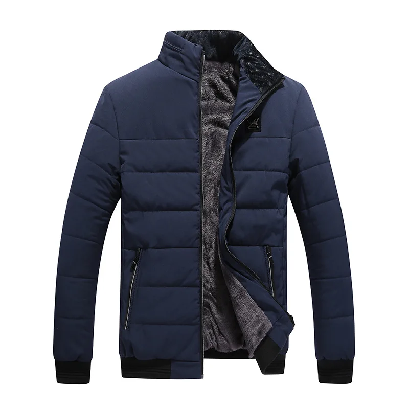 KIDWHXR 2026 Winter Men Fleece Jacket Korean Stand Collar Male Outerwear Thicken Warm Long Sleeve Business Casual Man Coat