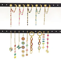 Trendy Long Pendant Stainless Steel Gold-plated Chain Earrings For Women Enamel Drop Glaze Heart Star Ear rings Jewelry