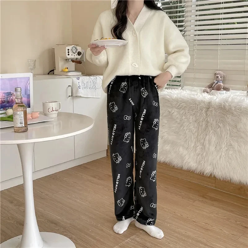 Cartoon MINISO Hello Kitty Women\'s Home Pants Autumn Pajamas Pants Anime Fashion Comfortable Y2K Sweet Girl Pants Christmas Gift