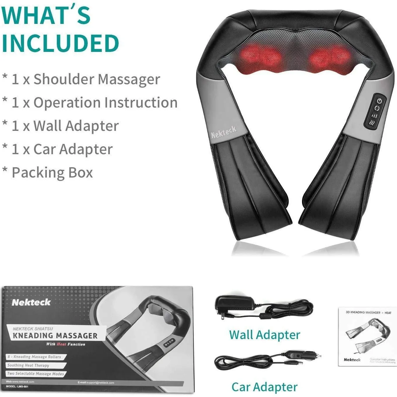 

2025 New Shoulder Neck Massager, 3D Rotating Ball Heads Full Body Use, Waist Back Legs Heating Massage, 3 Gear Intensity, Low No