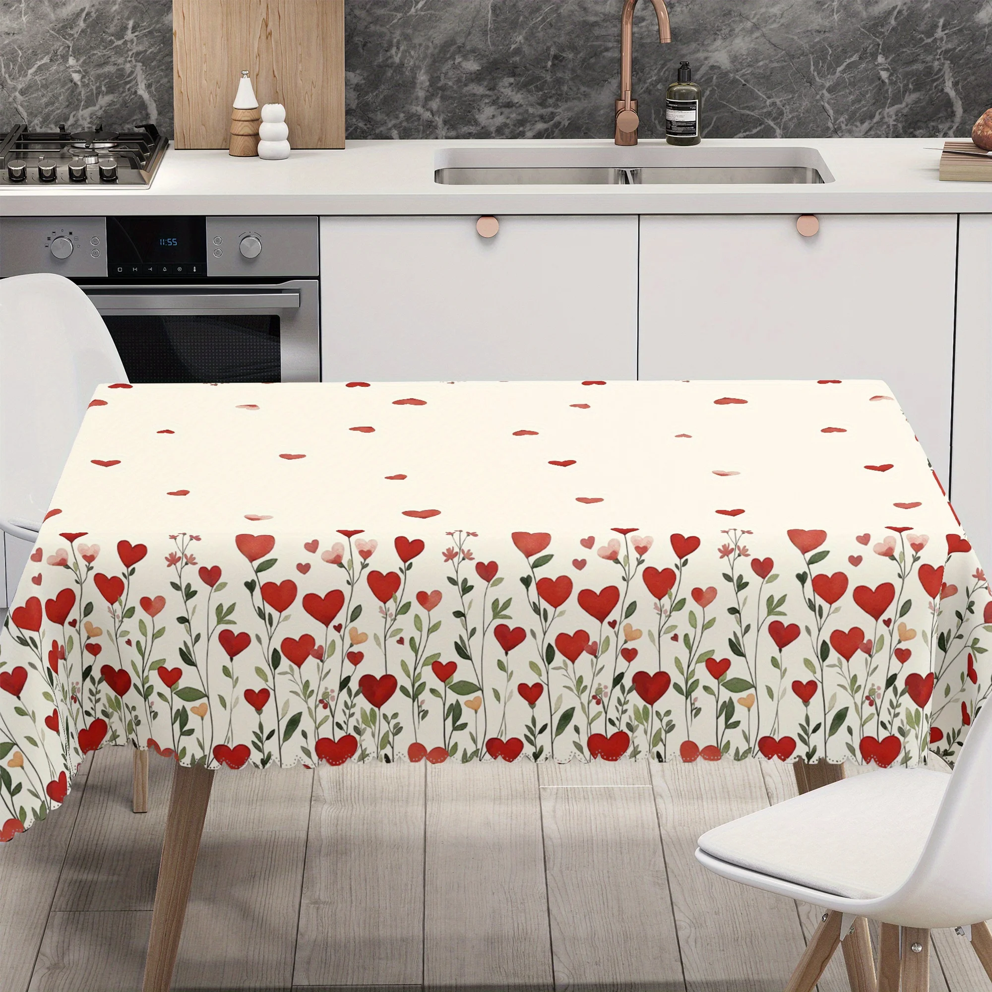 Mantel rectangular de flores para el Día de San Valentín, decoración de fiesta, corazón de amor rojo, cocina   decoraciones