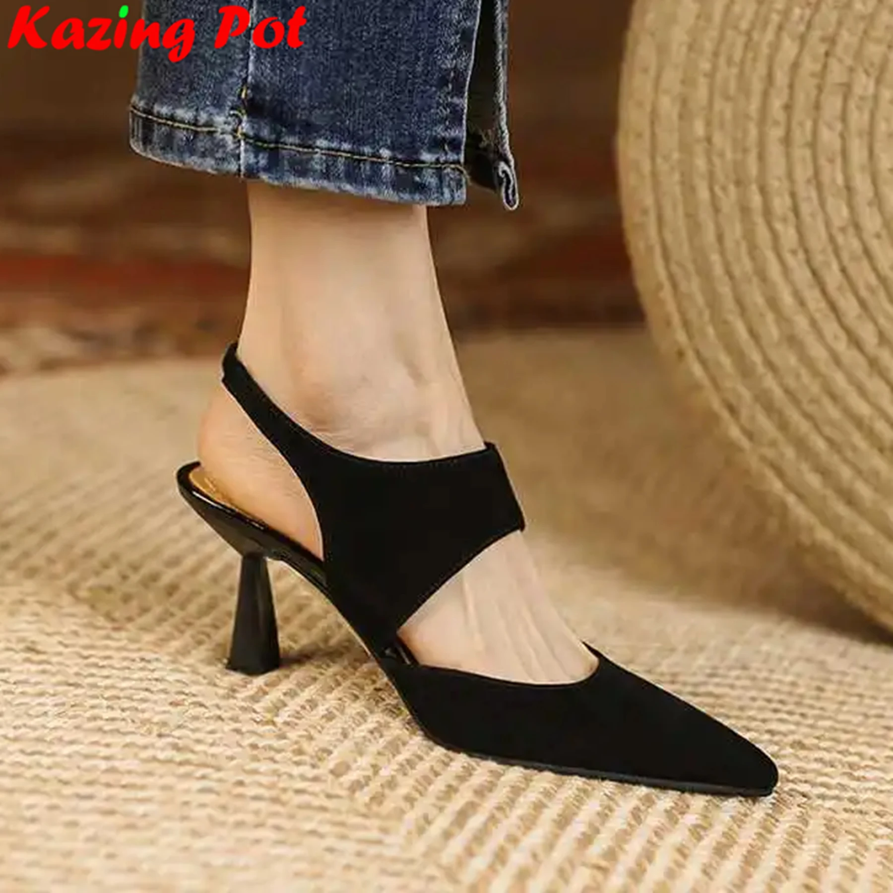 

Krazing Pot Sheep Suede Pointed Toe High Heels Slingback French Romantic Beauty Lady Dating Sexy Elegant Party Dress Women Pumps