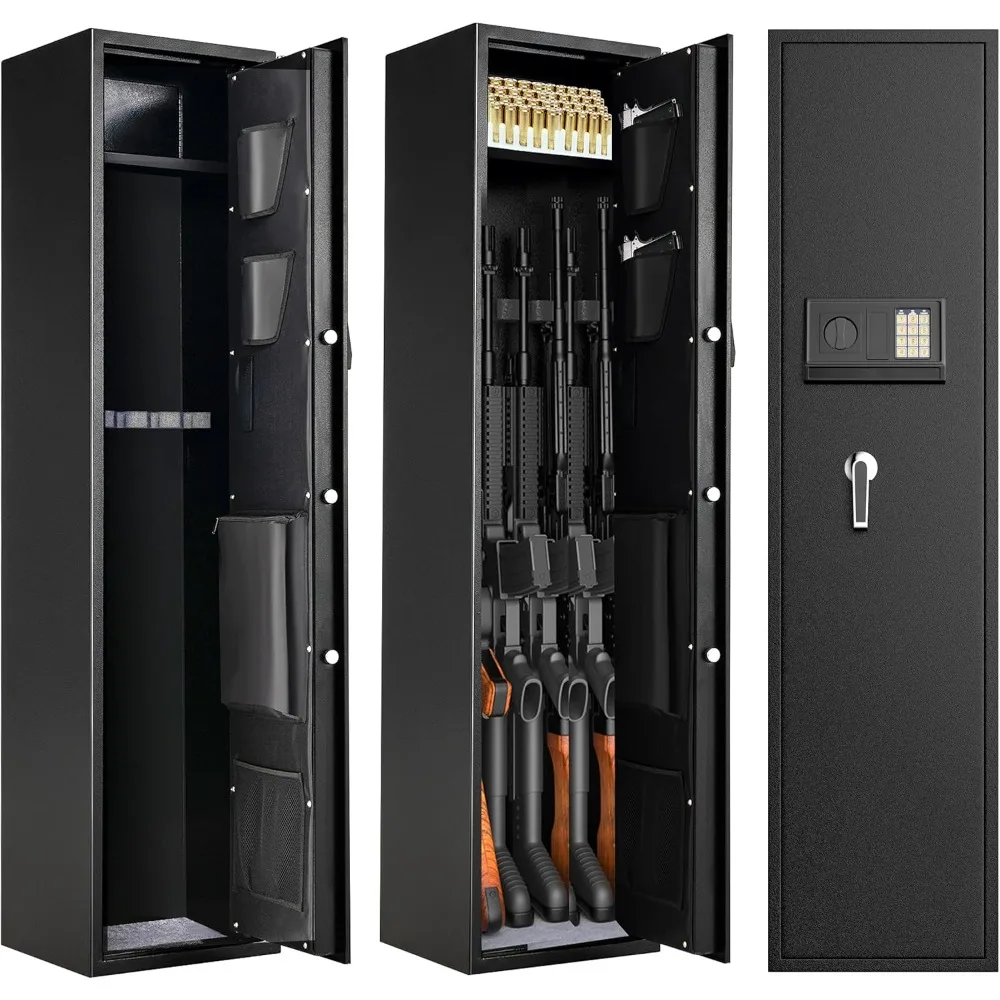 

Rifle & Shotgun Safe, Assembled Digital Password Cabinet w/Removable Shelf & Lockable Top Box, Heavy Duty Gun Safes for Long