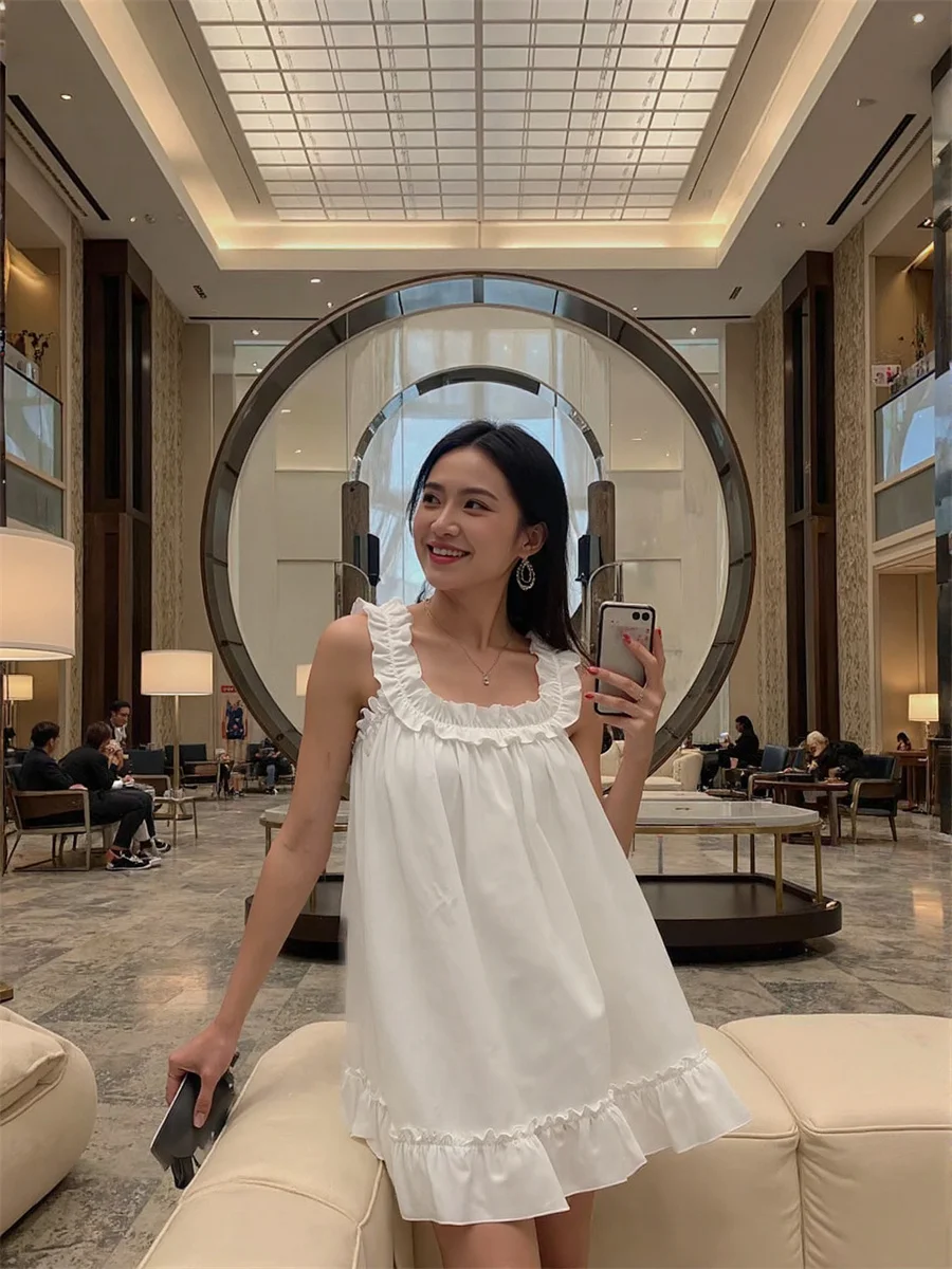 Women's White Dresses Woman 2025 Loose Mini Draped Sleeveless Cocktail Backless Bodycon Patchwork Beach Sweetheart Vintage