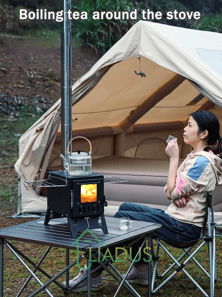 Outdoor Wood Stove Camping Ntegrated Stainless Steel Tabletop Stove Camping Tent Heating Folding Wood Stove Barbecue Cooking 