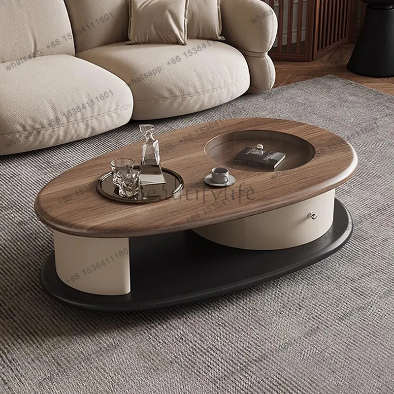 Factory Direct Sales Multifunctional Italian Minimalist Round Coffee Table Simple Modern Solid Wood Coffee Table