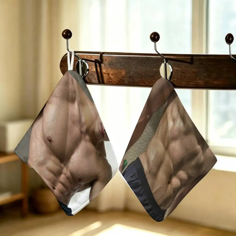 Gym Males Bodybuilders Portraits Household Hanging Towel Polyester Cotton Hand Wiping Towel Sturdy For Bathroom Bedroom