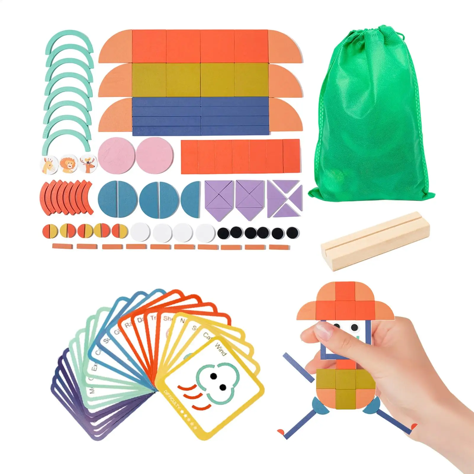 

Wooden Pattern Blocks Wooden STEM Educational Toys Smart Sticks Learning Activities For Kids Boys Girls Travel Bedroom