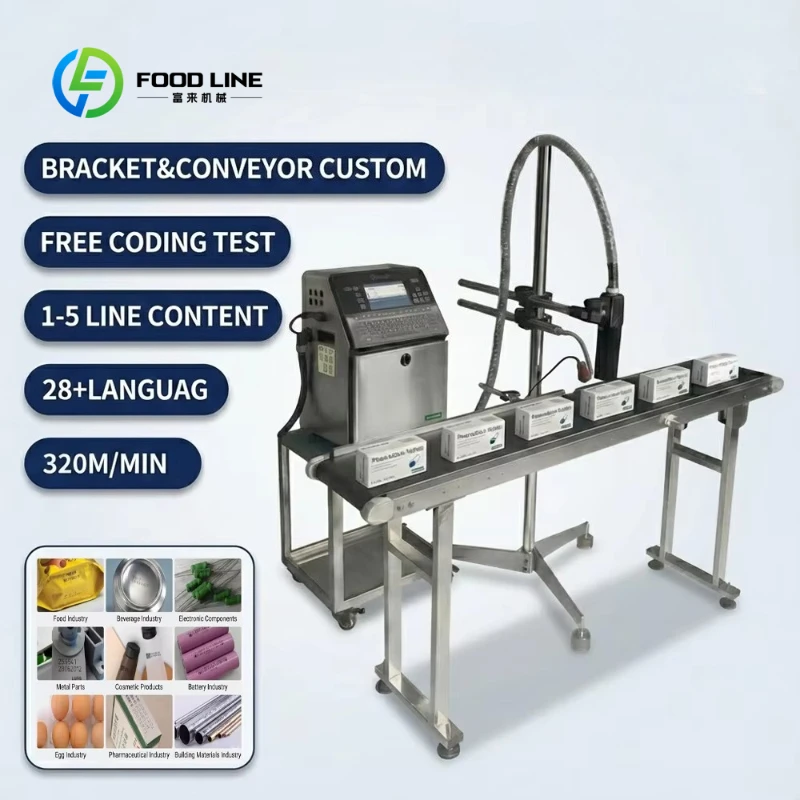 Customized High Speed Continuous Inkjet Printer Automatic Small Character Expiry Date Batch Code Barcode Coding Machine