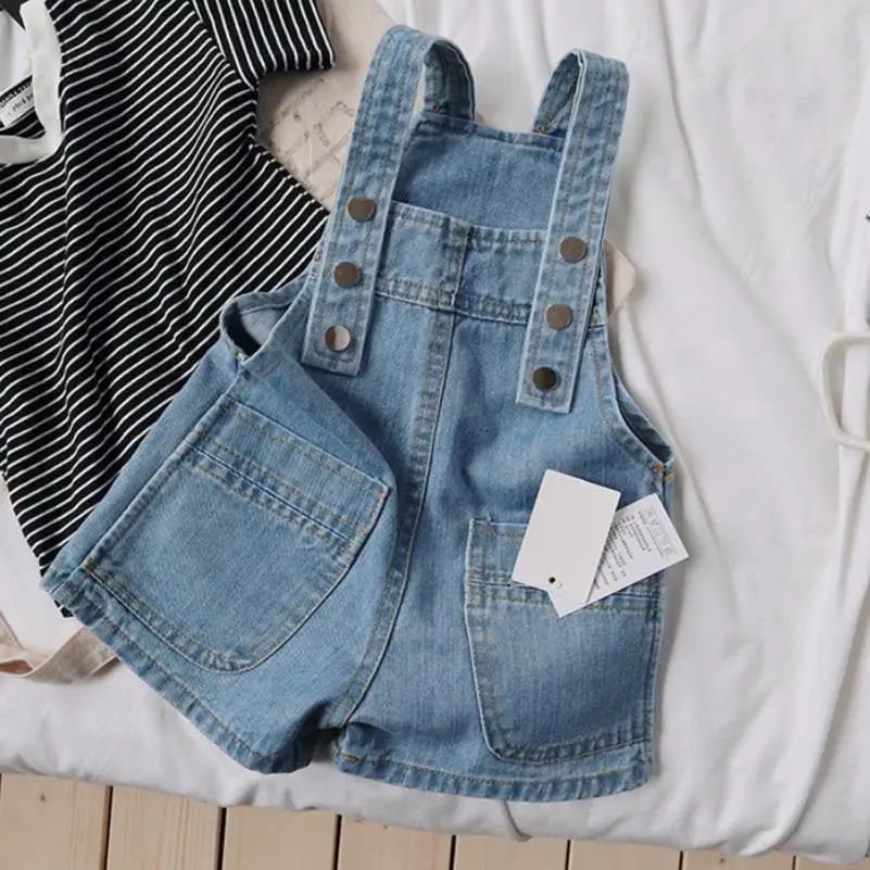 2023 Summer Toddler Teenager Jumpsuits Girls Overalls Denim Shorts Girl Clothes Children Kids Straps Short Pants 1-6Y