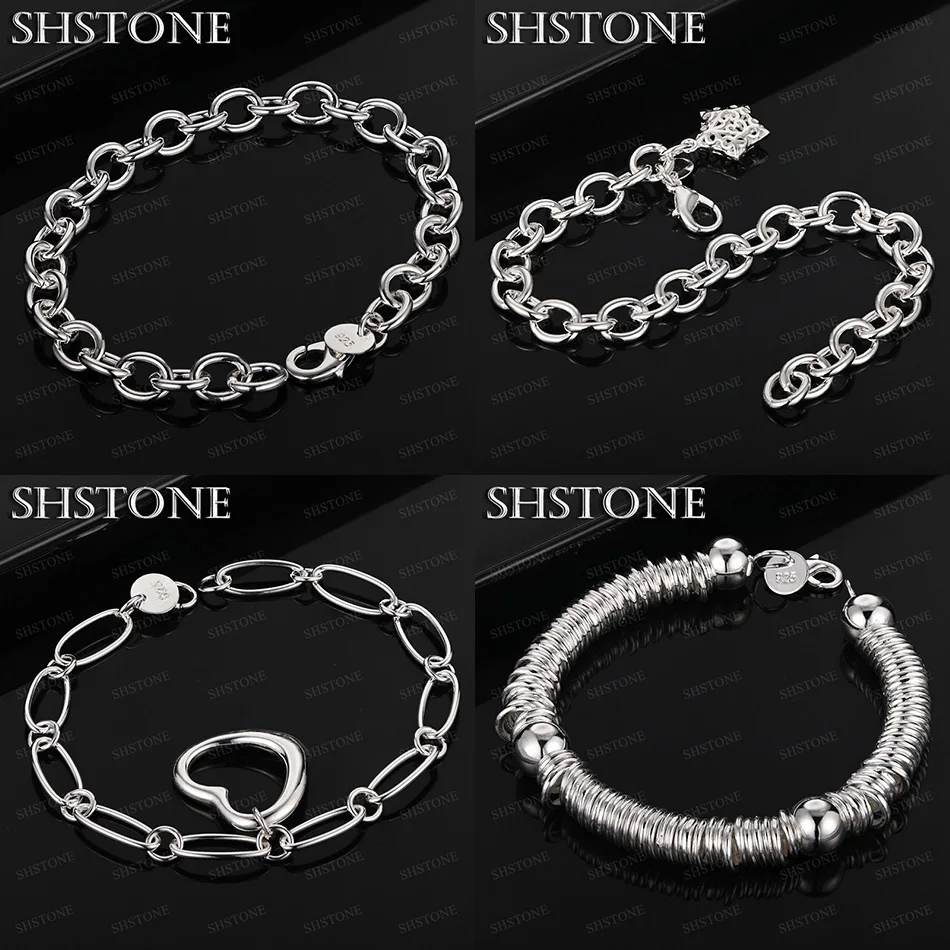 

High Quality 925 Sterling Silver Heart Stars Multi Circles Bracelets O Chain Birthday Party Fashion Accessories Jewelry