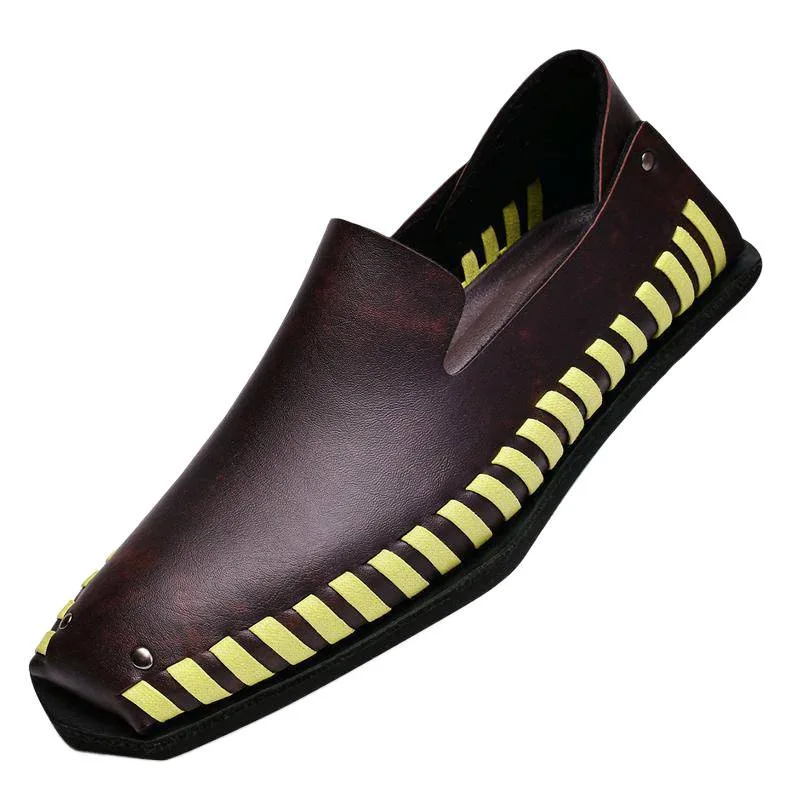 

Plus Size Men's Retro Colorful Contrast Stitching Leather Loafers Slip-On Casual Moccasins Unique Stylish Comfortable Flat Shoes