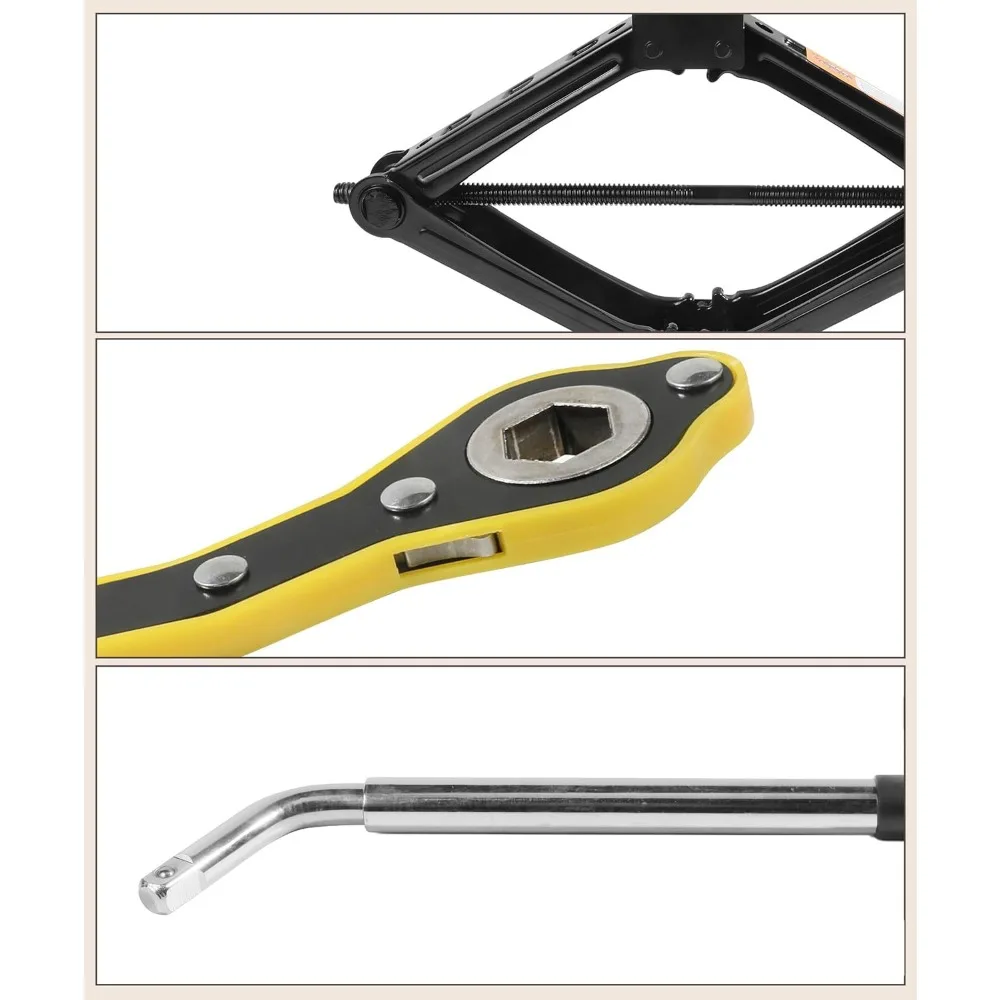 رافعة مقصية - أداة جاك إطارات السيارة 2 طن، طقم طوارئ عالمي مع مفتاح ربط، طقم تغيير الإطارات المحمول للسيارة والشاحنة