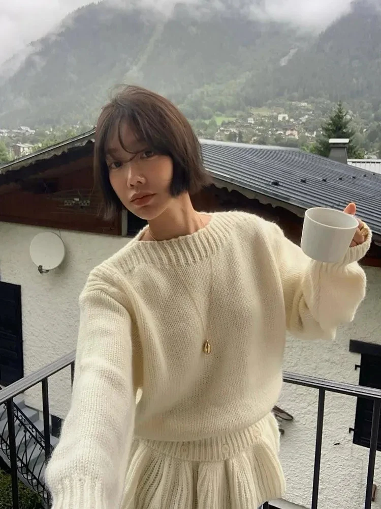 المرأة كشكش متماسكة سترة الخريف الشتاء فضفاضة عادية كسول الرياح الكورية Vintage البلوفرات طويلة الأكمام زر المرقعة لاعبا جديد