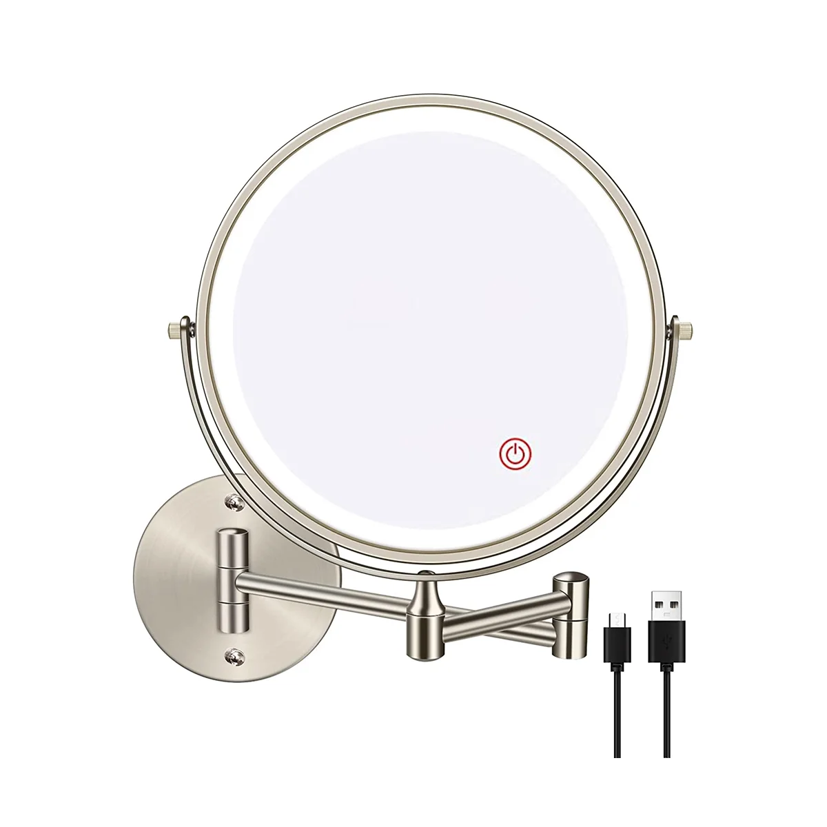 8In Chargeable Wall Mounted Vanity/Bathroom Double Side Mirror 1X/10X Enlarge LED&3Color Temp Touch Screen 360° Rotat C