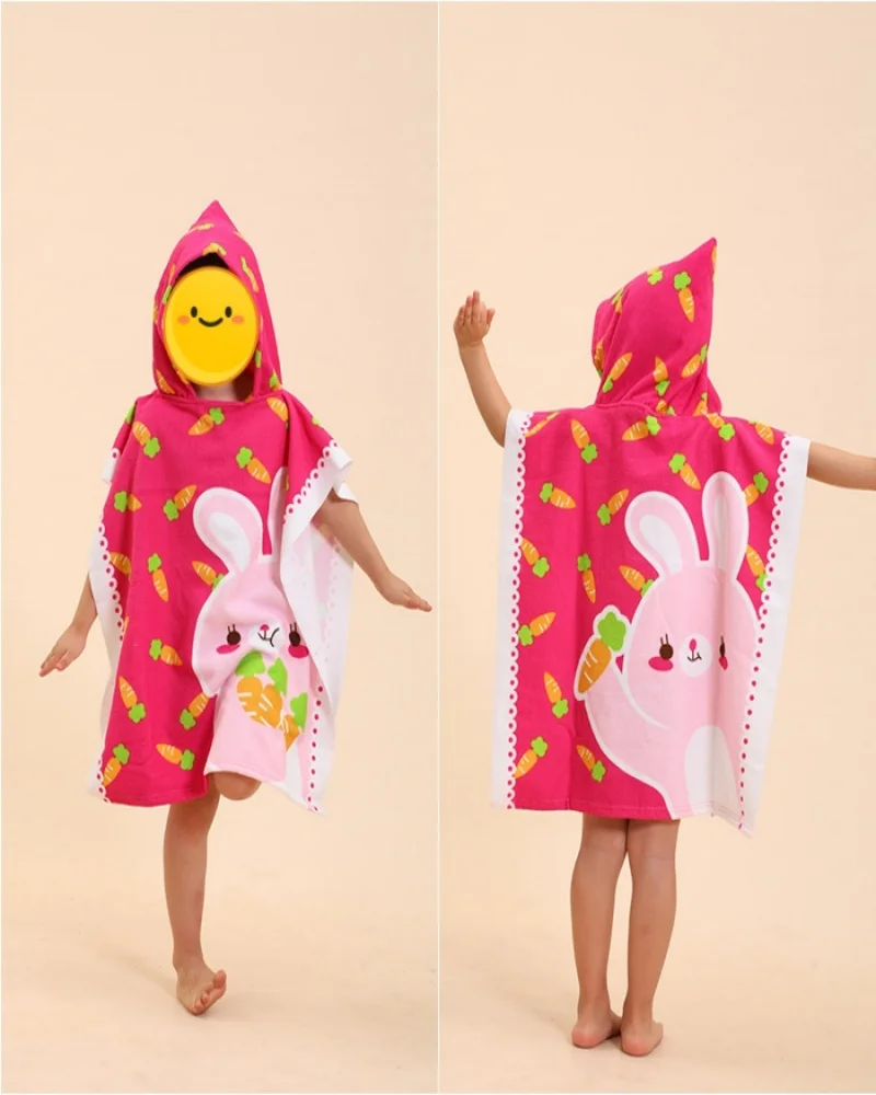 Beach Towel For Kids Hooded Bath Towel Poncho Kids  rabbit pattern Baby Towel For Girls 2-6 Years Bathroom Beach Swim Cover