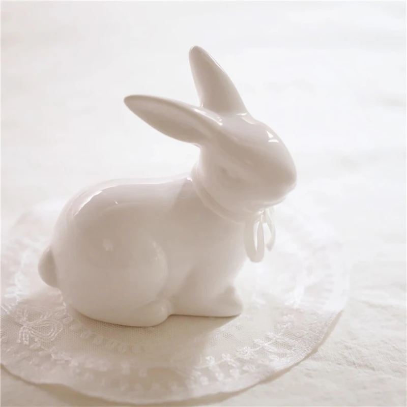 

Cute little rabbit ceramic decorative ornament Nordic minimalist style home office desktop decoration crafts shooting props gift
