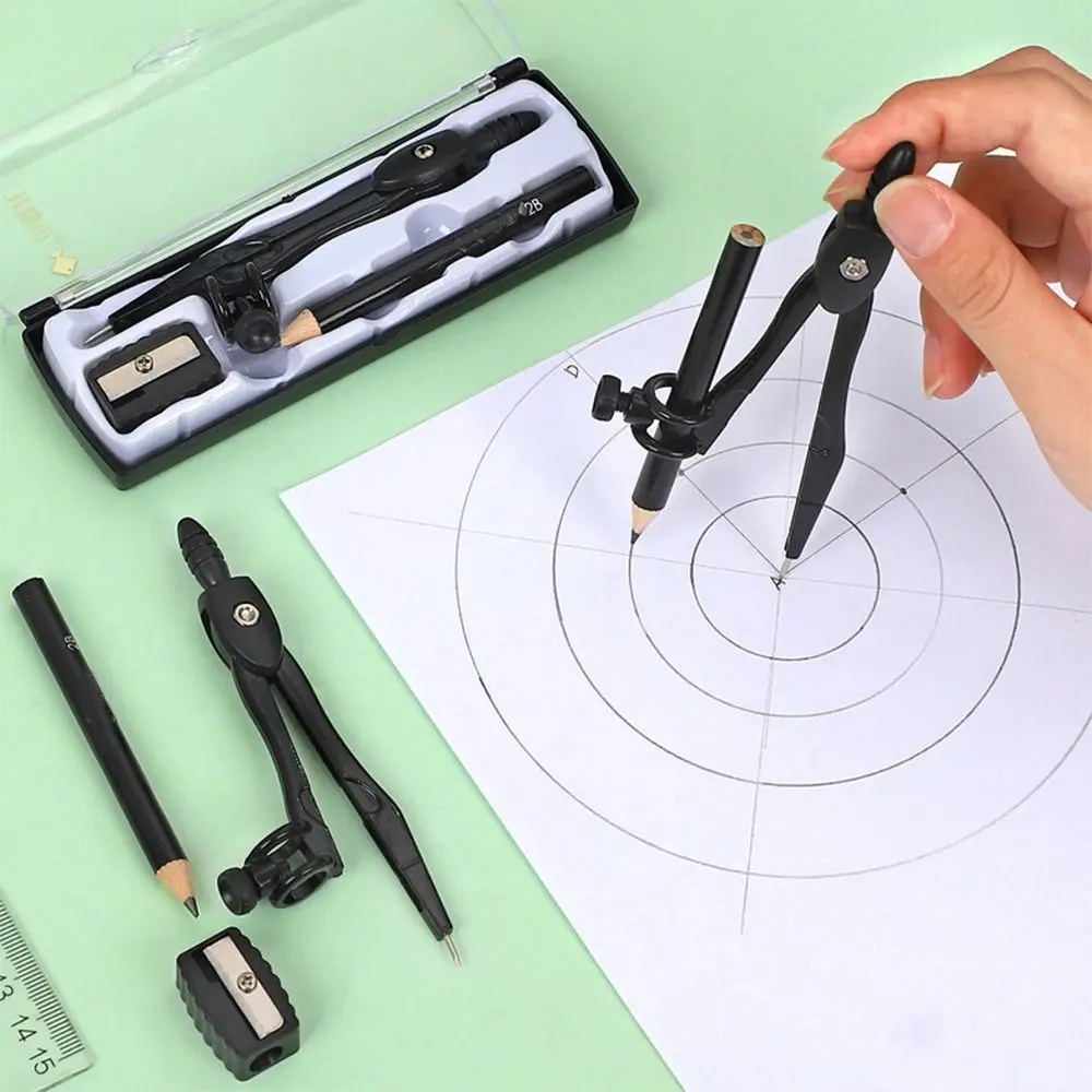 Metal Drawing Compasses Set with Pencil Sharpener Stationery Set Math Geometry Drafting Tool Clip Pen Type Draw Circle Tool