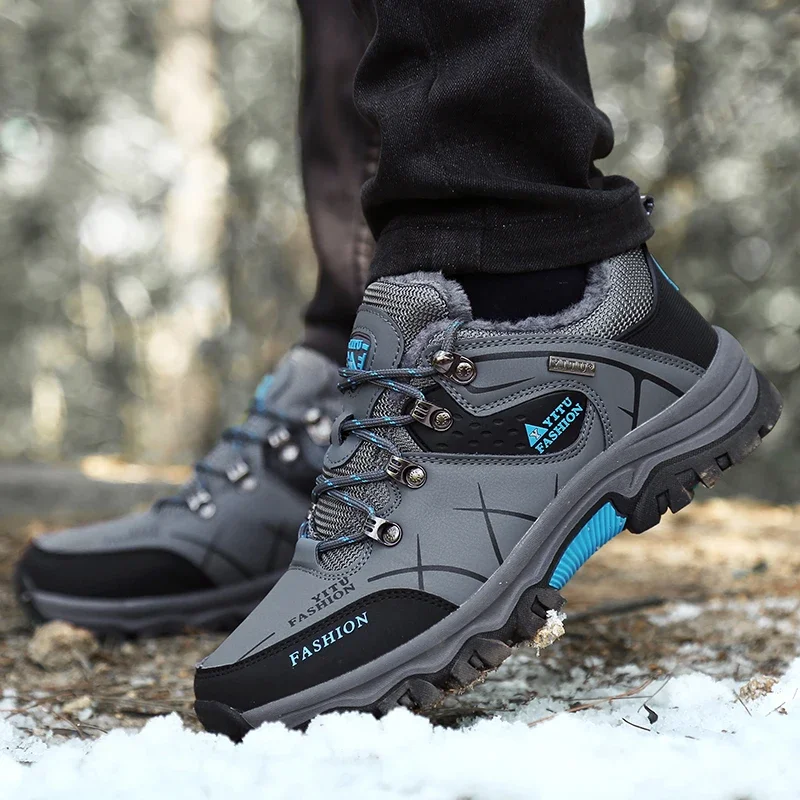 Men Winter Snow Boots Waterproof Leather Sneakers Super Warm Men Platform Boots Outdoor Male Hiking Boots Work Shoes Plus Size